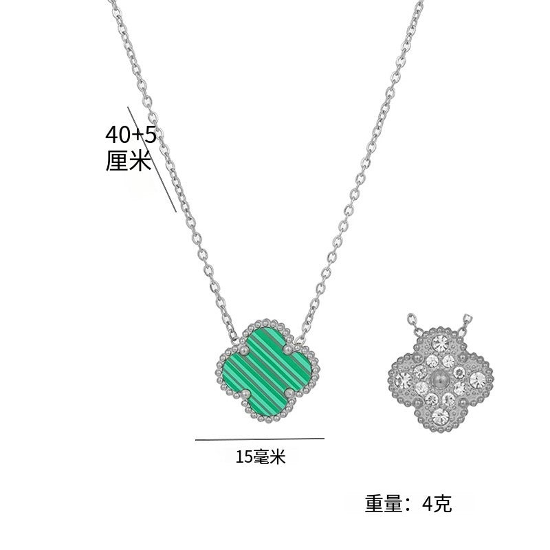 Bracciale Donna Lusso Stile Quadrifoglio in Acciaio al Titanio con Strass e Intarsio in Concha