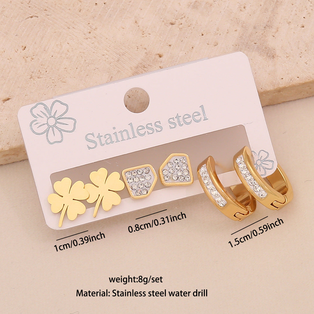 Orecchini a perno da donna a forma di cuore, stella, luna in acciaio inossidabile alla moda con intarsio completo di strass