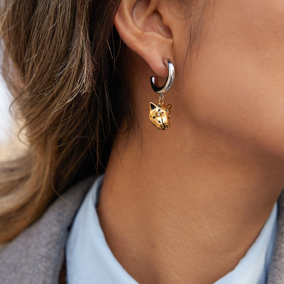 Orecchini di lusso a leopardo geometrico in acciaio inossidabile con placcatura in oro PVD sottovuoto da donna