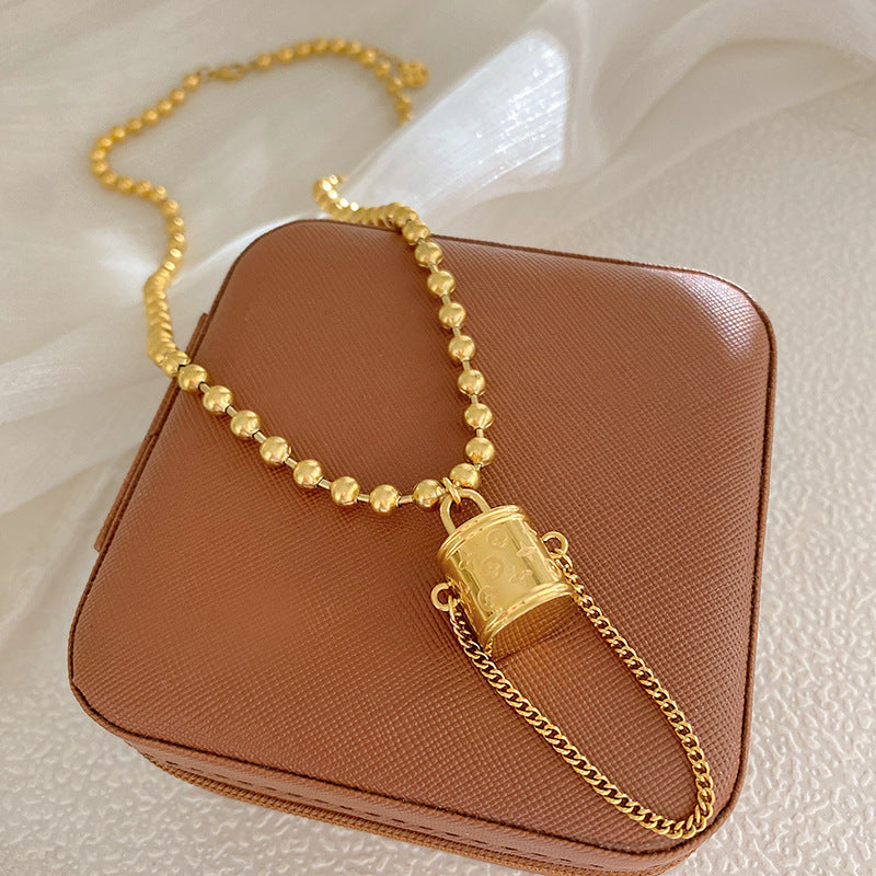 Luxury Gold Plated Titanium Steel Bag Charm Beaded Necklace for Unisex