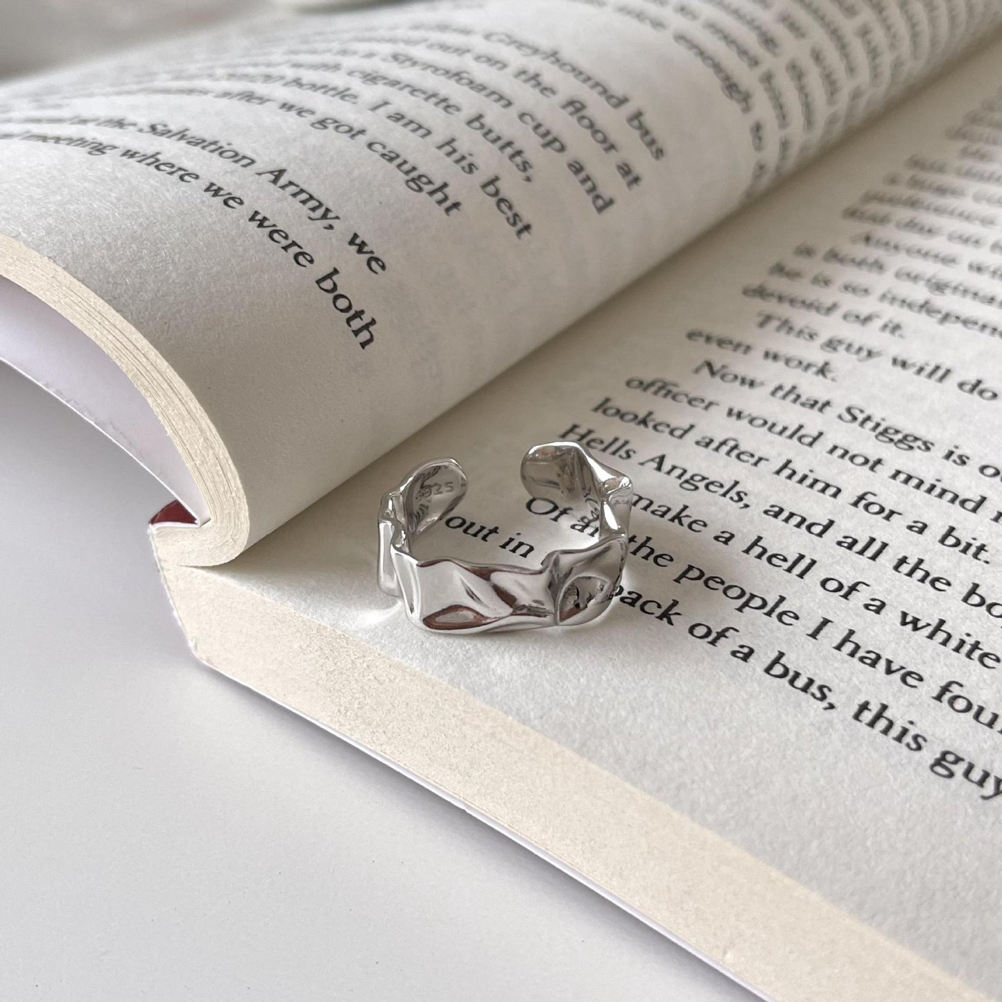 Anello aperto da donna minimalista placcato opaco geometrico in argento sterling 925