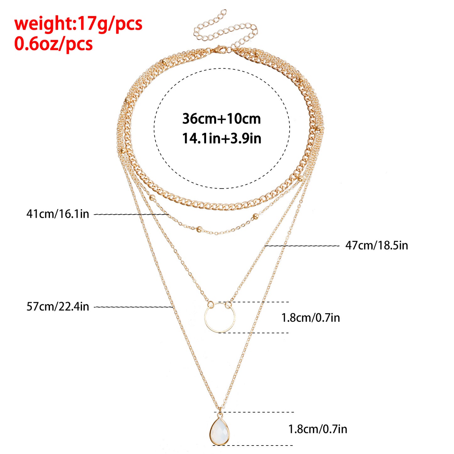 Fashion Multi-Layer Waterdrop-Shaped Geometric Pendant Necklace Set with Electroplated Metal Chains for Women