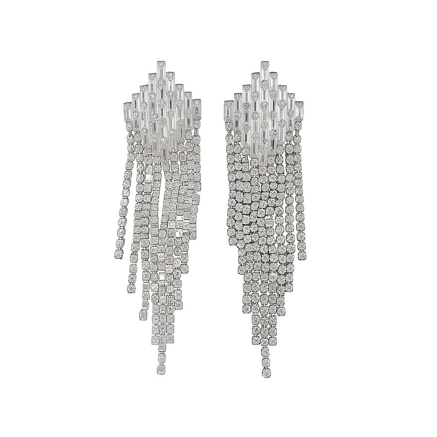 Orecchini a perno da donna geometrici con strass incastonati in rame e perni in acciaio, gioielli alla moda ed eleganti in stile lusso