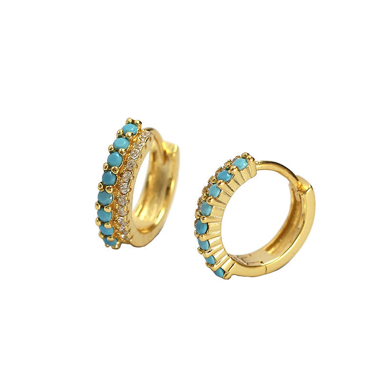 Pendientes trepadores geométricos de plata de ley S925 con circonitas y doble fila de incrustaciones de colores mezclados para mujer