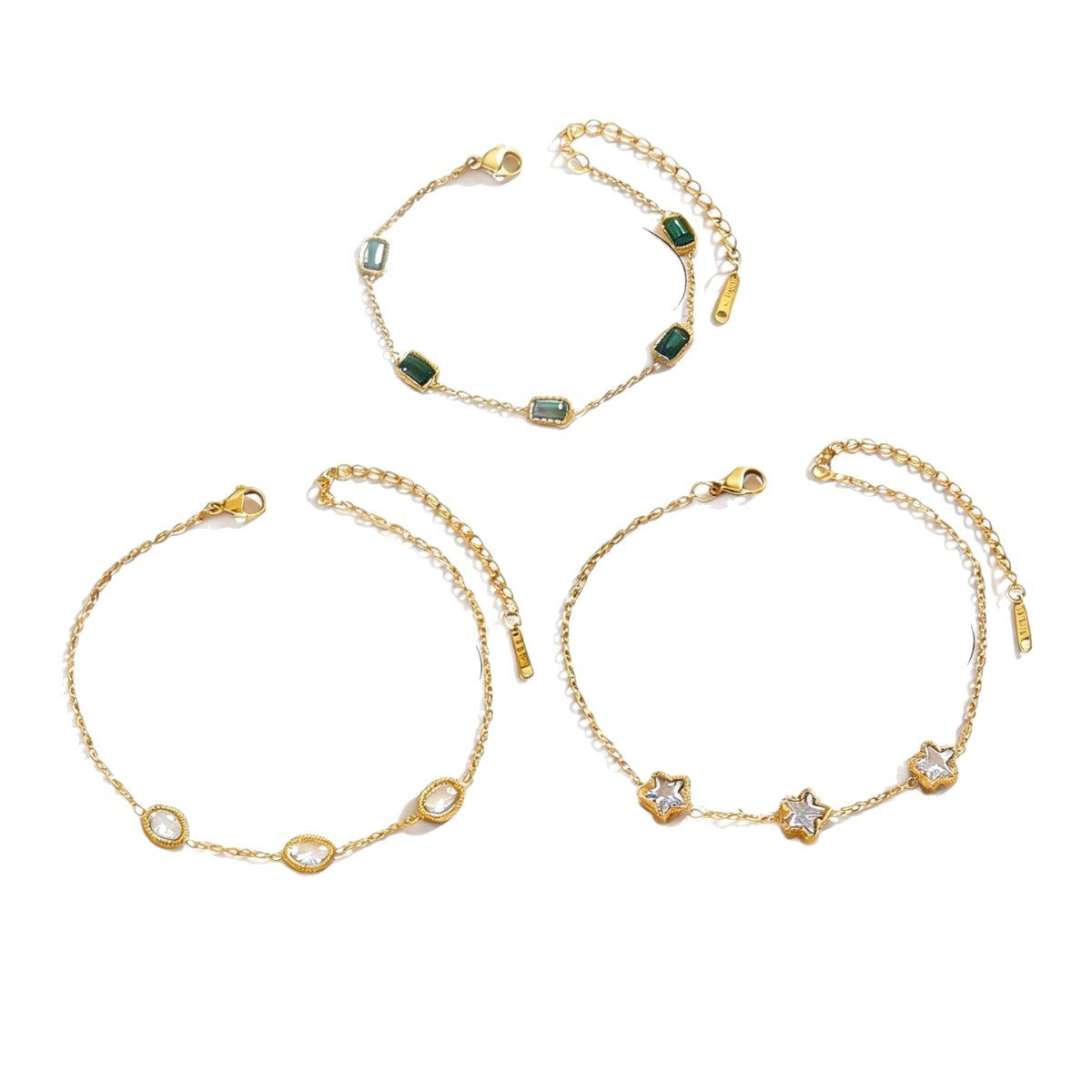 Bracciale elegante in acciaio inossidabile placcato oro 18K con motivo geometrico e intarsio di strass per donna