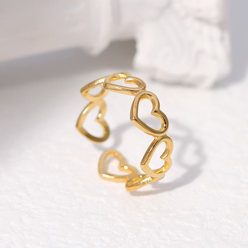 Sweet Minimalist Heart-Shaped Titanium Steel Open Ring for Women with Plated Finish