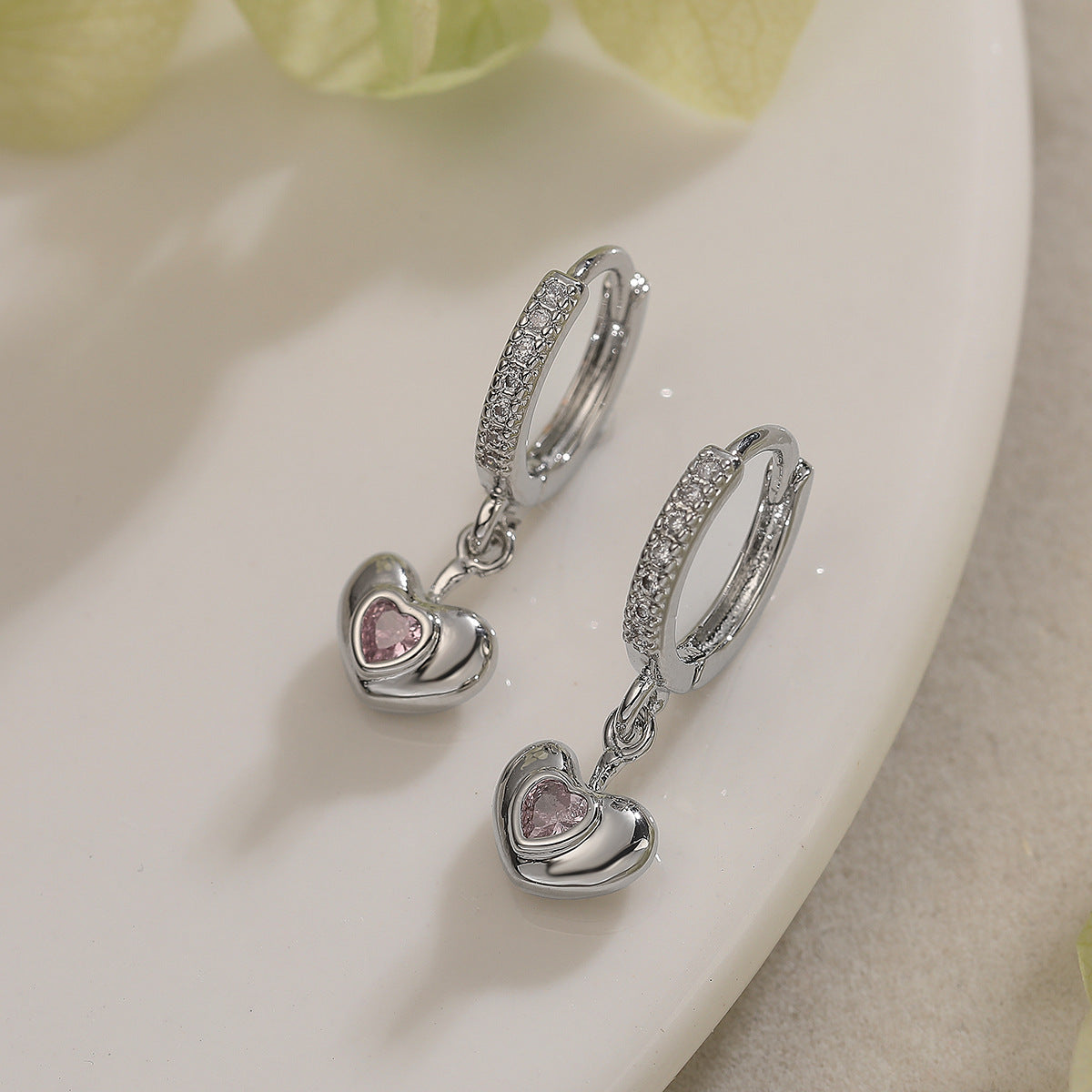 Sweet Star Moon Heart Shaped Copper Earrings with Gold Plating and Zircon Inlay for Women