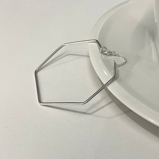 Bracciale ad anello da donna placcato in argento sterling 925 con linea geometrica, minimalista e casual