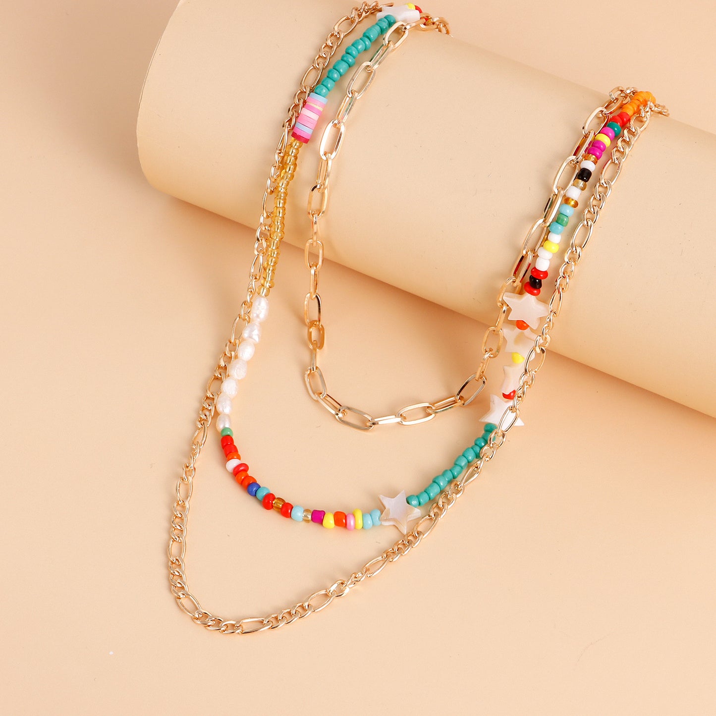 Bohemian Multilayer Colorful Beaded Star Necklace in Alloy with Plated Finish