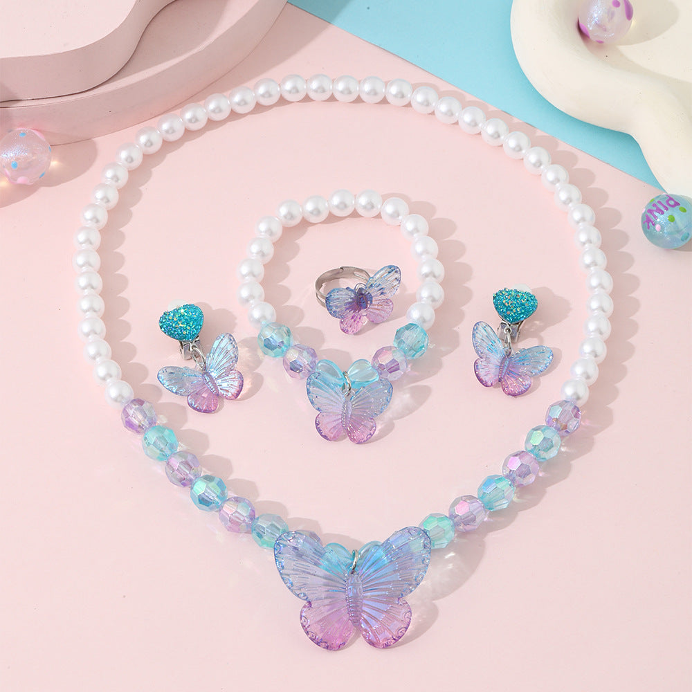 Set collana da sirena in cartone animato per bambini con pendente in acrilico, conchiglia in resina e ciondolo a delfino su catena di perline