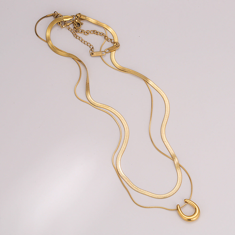 Collar minimalista en forma de U de acero titanio con acabado chapado para combinar, gargantilla de cadena de serpiente para mujeres y hombres