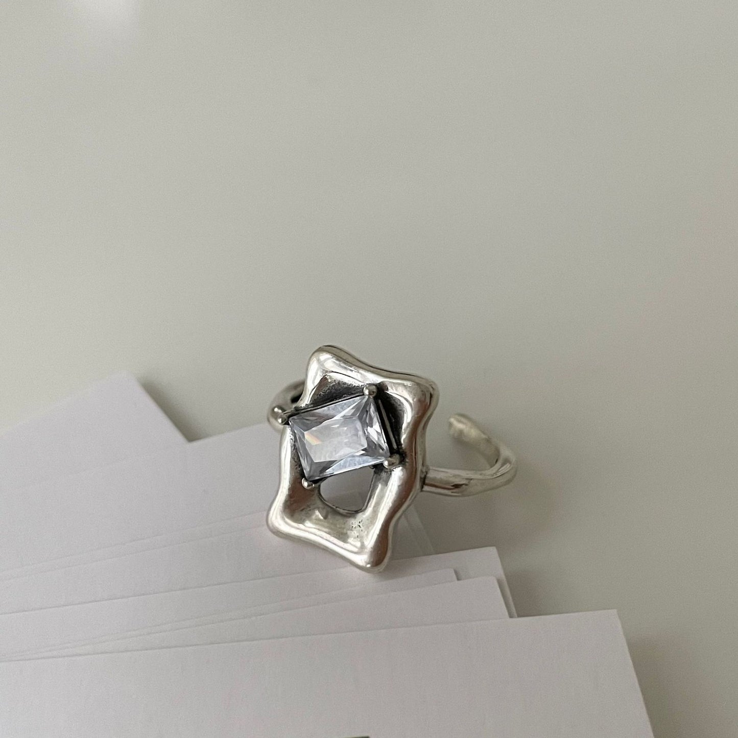 Minimalist Vintage 925 Sterling Silver Square Inlay Ring for Women