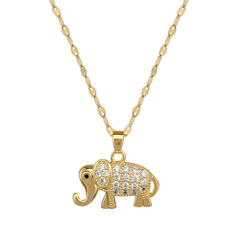 Collar con Colgante de Elefante Minimalista de Acero de Titanio con Incrustaciones de Pedrería para Mujer y Hombre, Cadena de Eslabones Ajustable