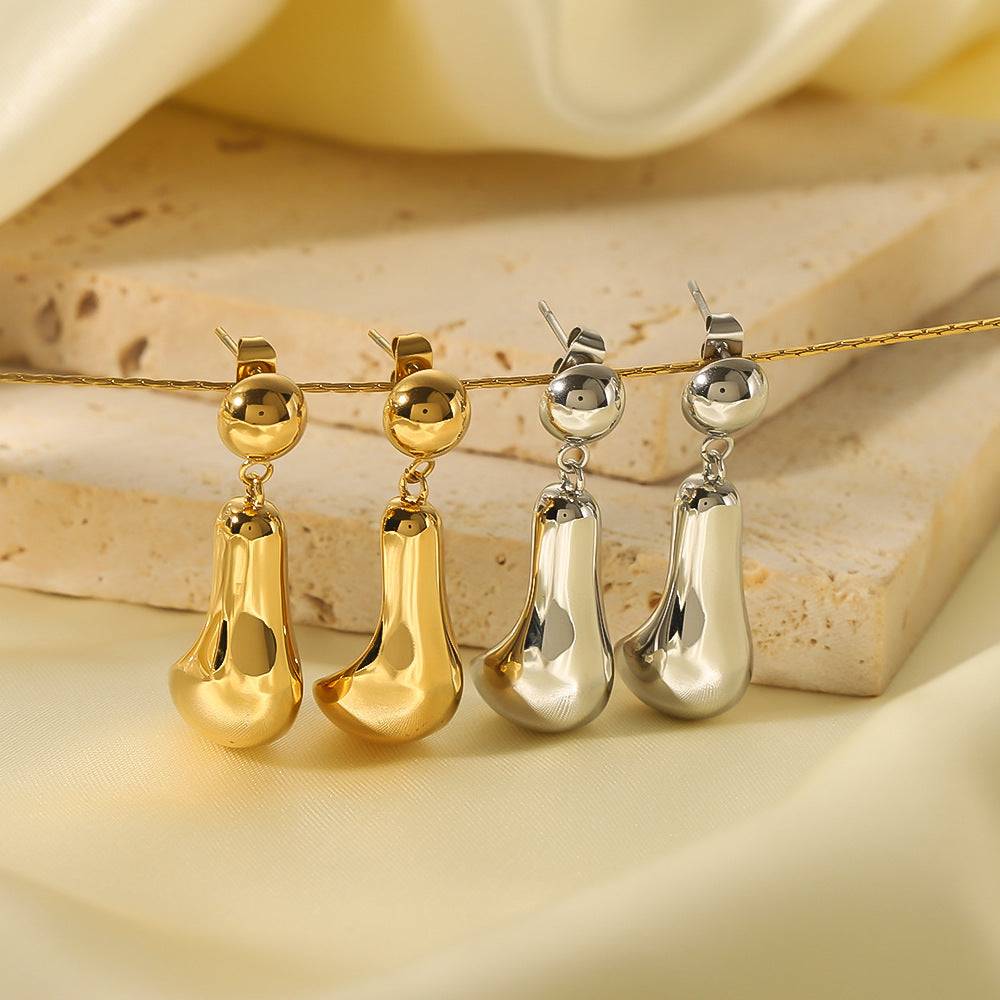 Orecchini a cerchio minimalisti in acciaio inossidabile a forma di goccia con placcatura in oro 18 carati, design liscio e cavo