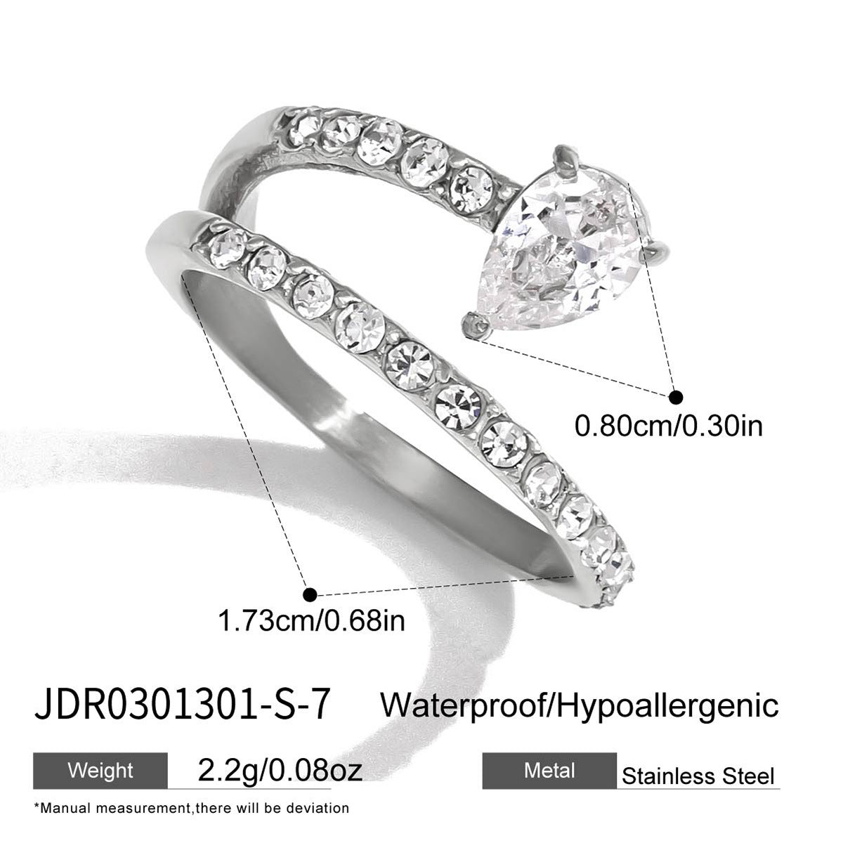 Anello aperto da donna in acciaio inossidabile geometrico placcato oro PVD con zirconi cubici