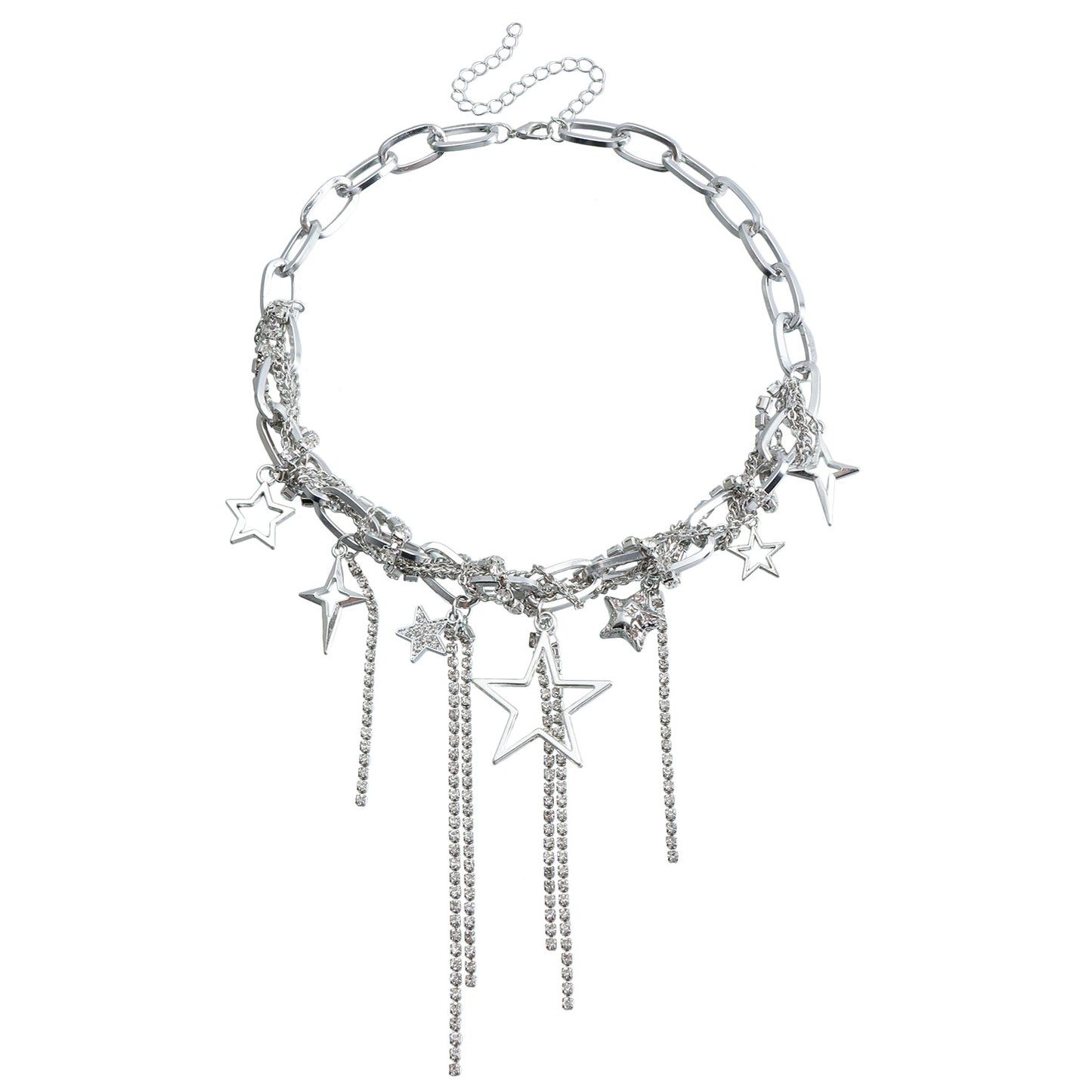 Geometric Star Pendant Necklace for Women with Electroplated Metal Chain and Rhinestone Accents