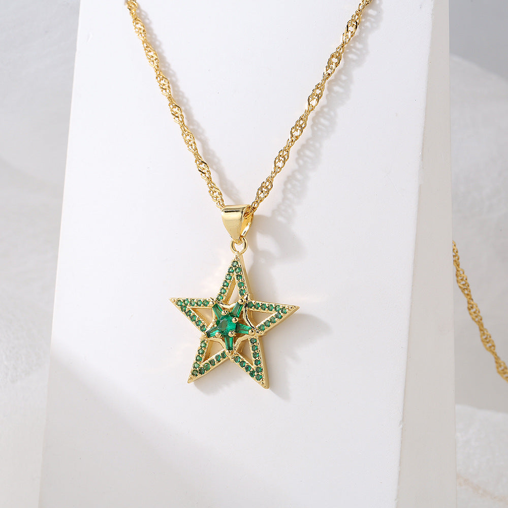 Minimalist Five-Pointed Star Pendant Necklace for Women with Copper Base Plated in 18K Gold and Zircon Inlay