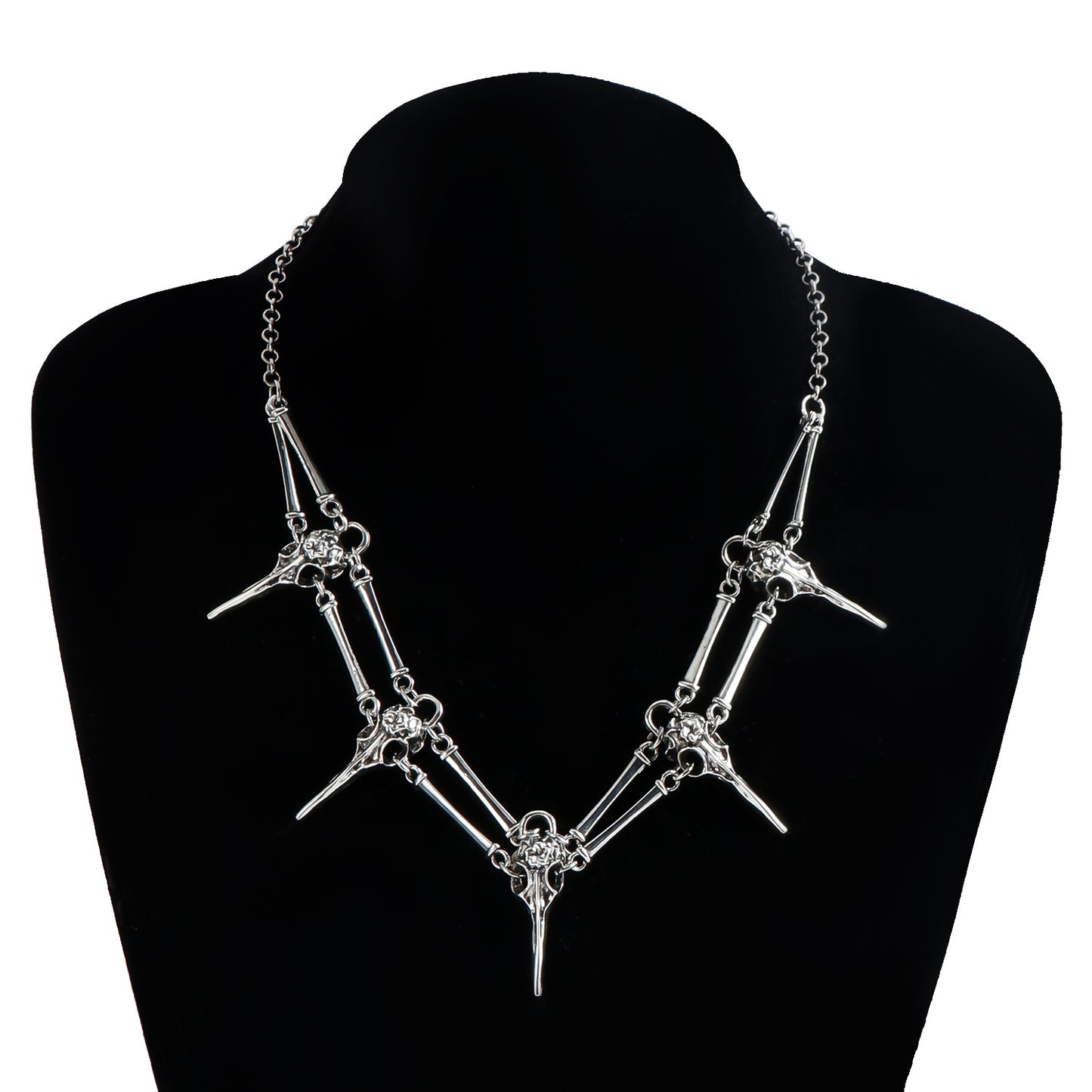 Gothic Vintage Bird Skull Pendant Necklace in Alloy with Plated Finish for Women