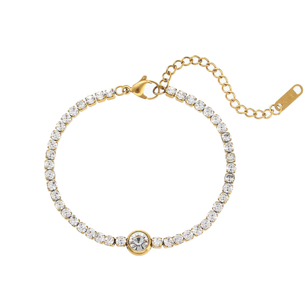 Minimalist Fresh Round Zircon Hand Chain in Stainless Steel with Plated Finish for Women
