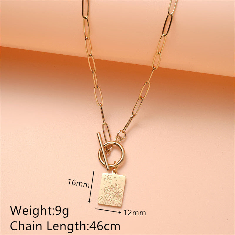 Minimalist Geometric Stainless Steel Pendant Necklace with Star and Moon Motifs, Electroplated Titanium Steel Charm, Everyday Wear Layering Chain for Women
