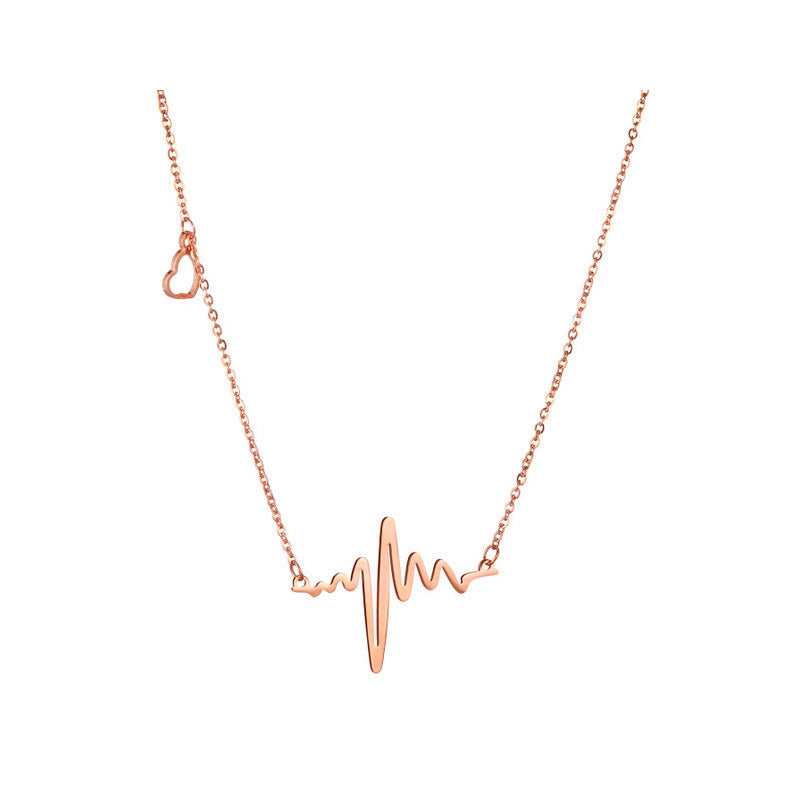 Collana con ciondolo geometrico a battito cardiaco ECG dal design originale da donna in acciaio al titanio con finitura placcata