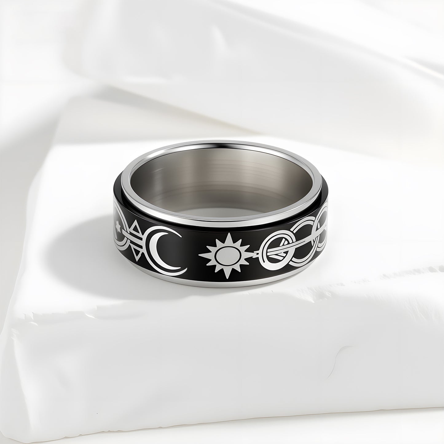 Anello girevole in acciaio inossidabile Luna e Stella unisex con spinner