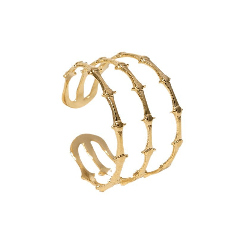 Minimalist Sweet Bamboo Plant Stainless Steel Plated Open Ring for Women
