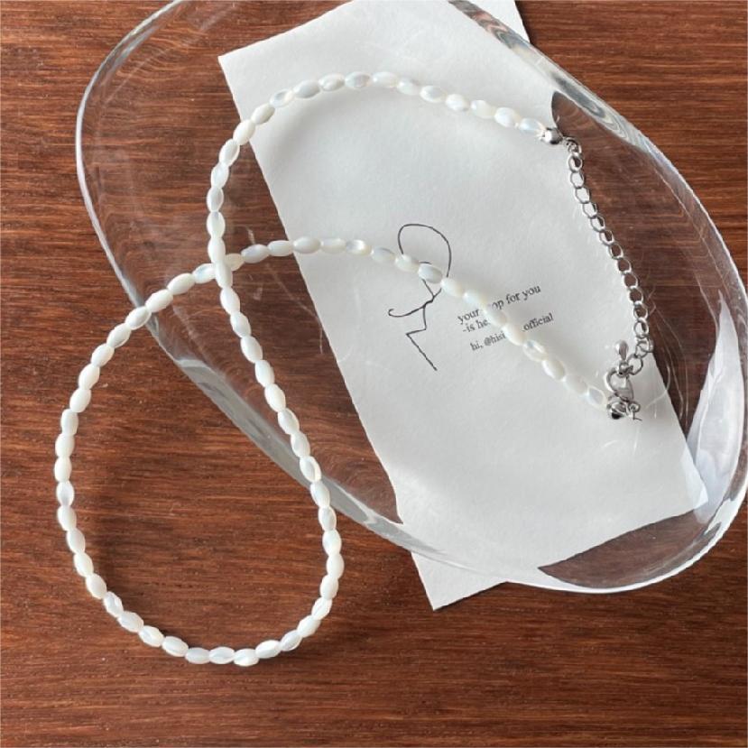 Minimalist Geometric White Seashell and Miyuki Bead Necklace in 925 Sterling Silver with Rhodium Plating on Snake Chain