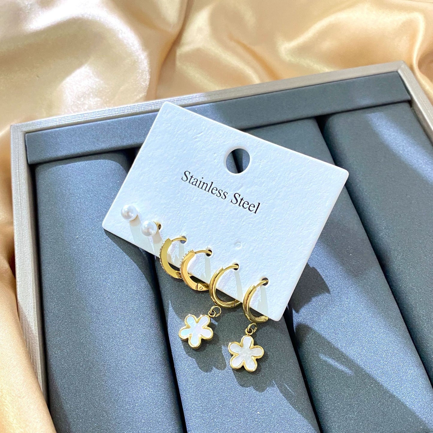 Elegant Stainless Steel Cross Cactus Leaf Rhinestone Stud Earrings for Women