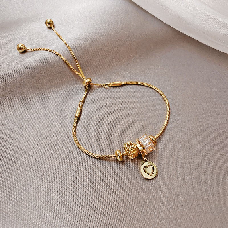 Elegant Geometric Floral Bracelet for Women in Plated Copper with Rhinestone Accents, Minimalist Office Style Hand Jewelry