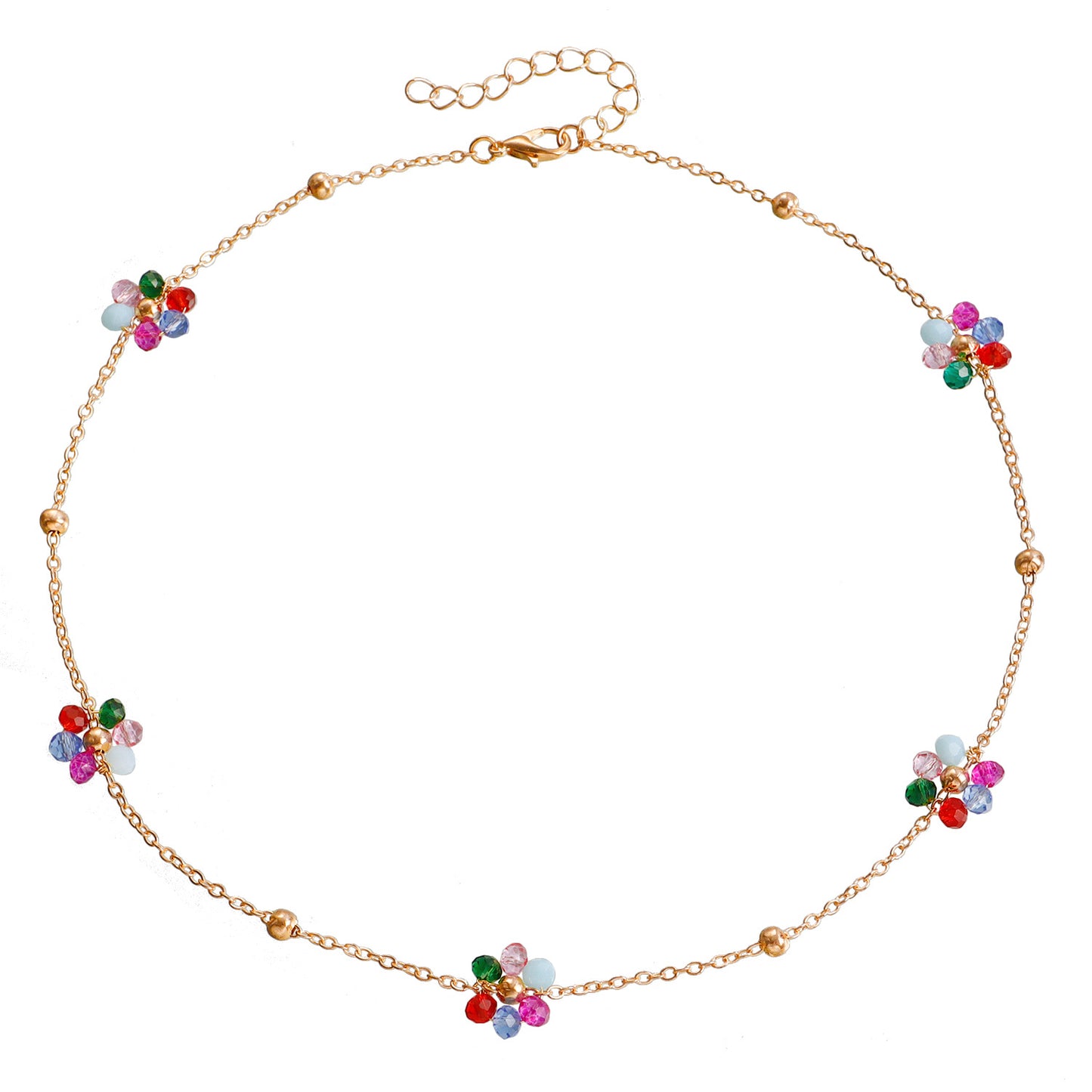 Bohemian Floral Crystal Beaded Necklace for Women with Daisy Design Alloy Pendant and Plated Finish