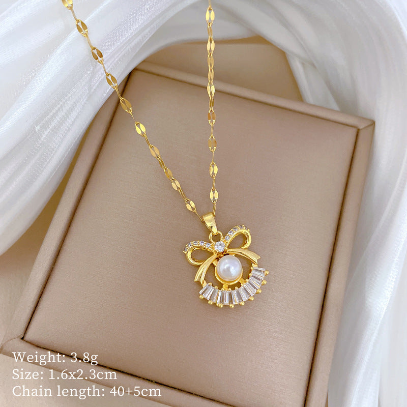 Collana Geometrica con Cielo Stellato da Donna con Strass Micro-Incastonati in Acciaio al Titanio, Stile Dolce, Fresco e Minimalista