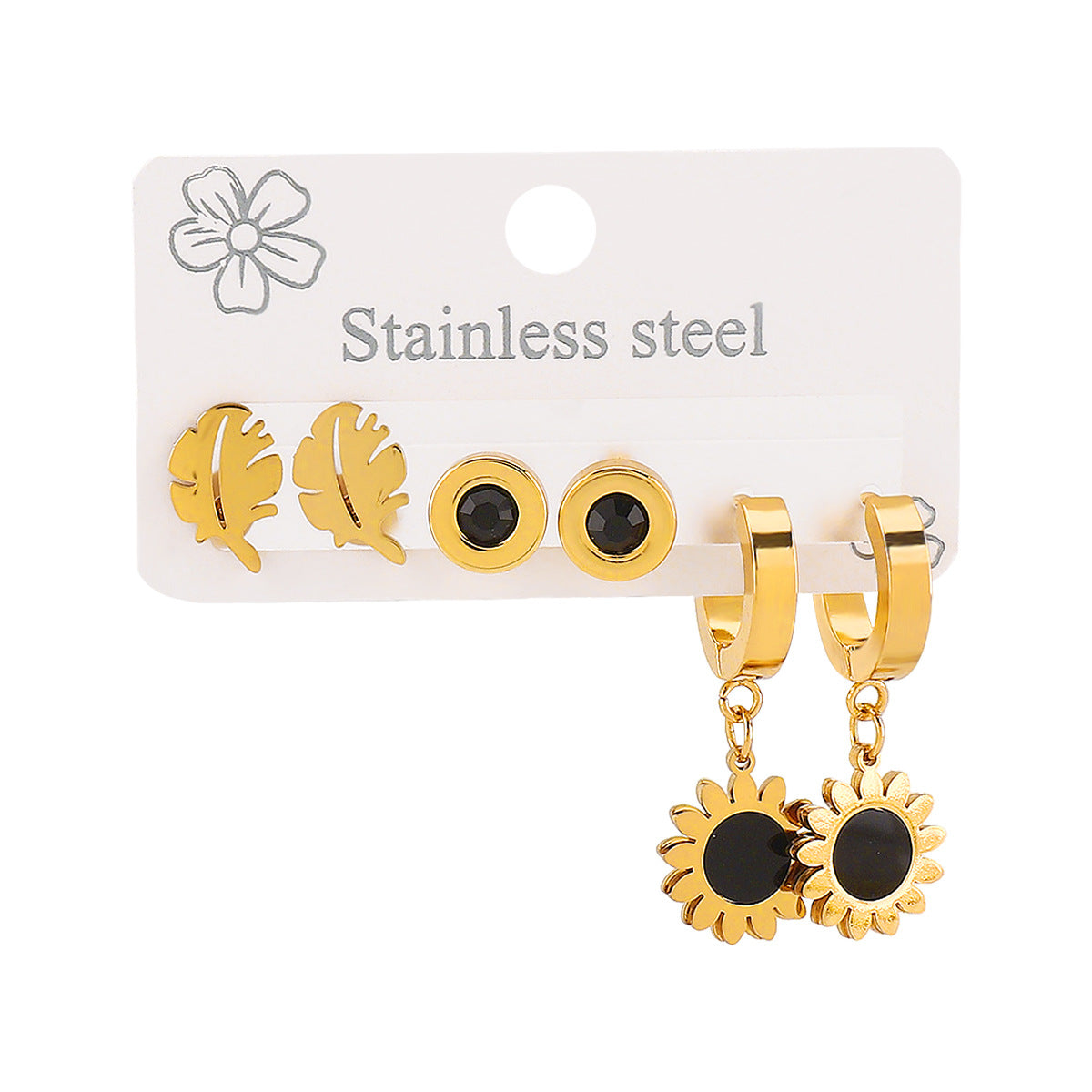 Minimalist Luxury Stainless Steel Geometric and Floral Stud Earrings with Enamel Finish for Women