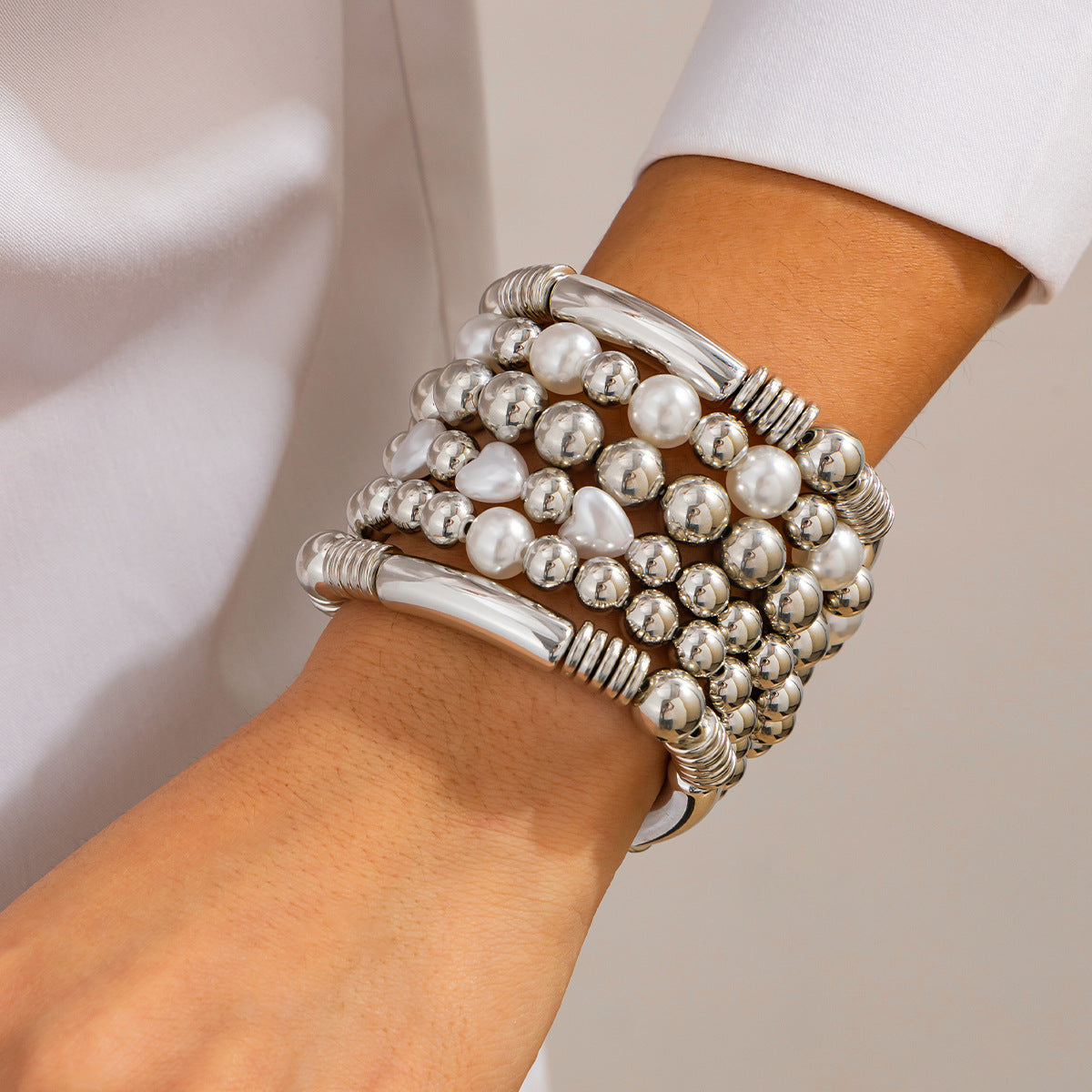 Minimalist Geometric CCB Acrylic Pearl Plated Bracelet Set for Women