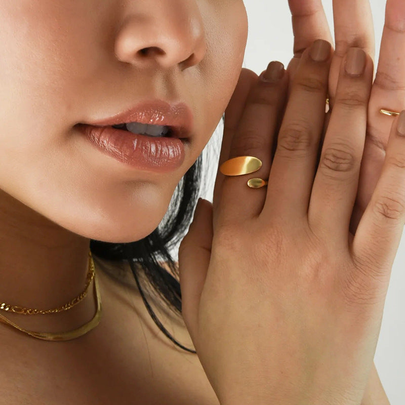 Minimalist Geometric Shaped Adjustable Opening Ring in Titanium Steel with 18K Gold Plating for Women
