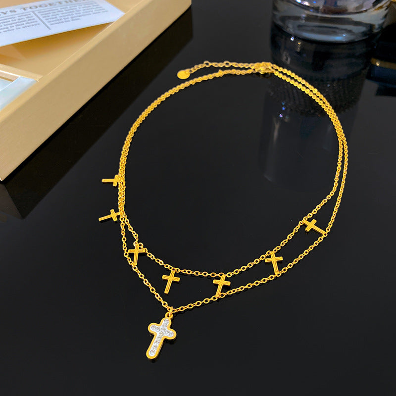 Minimalist Geometric Cross Titanium Steel Plated Necklace for Unisex