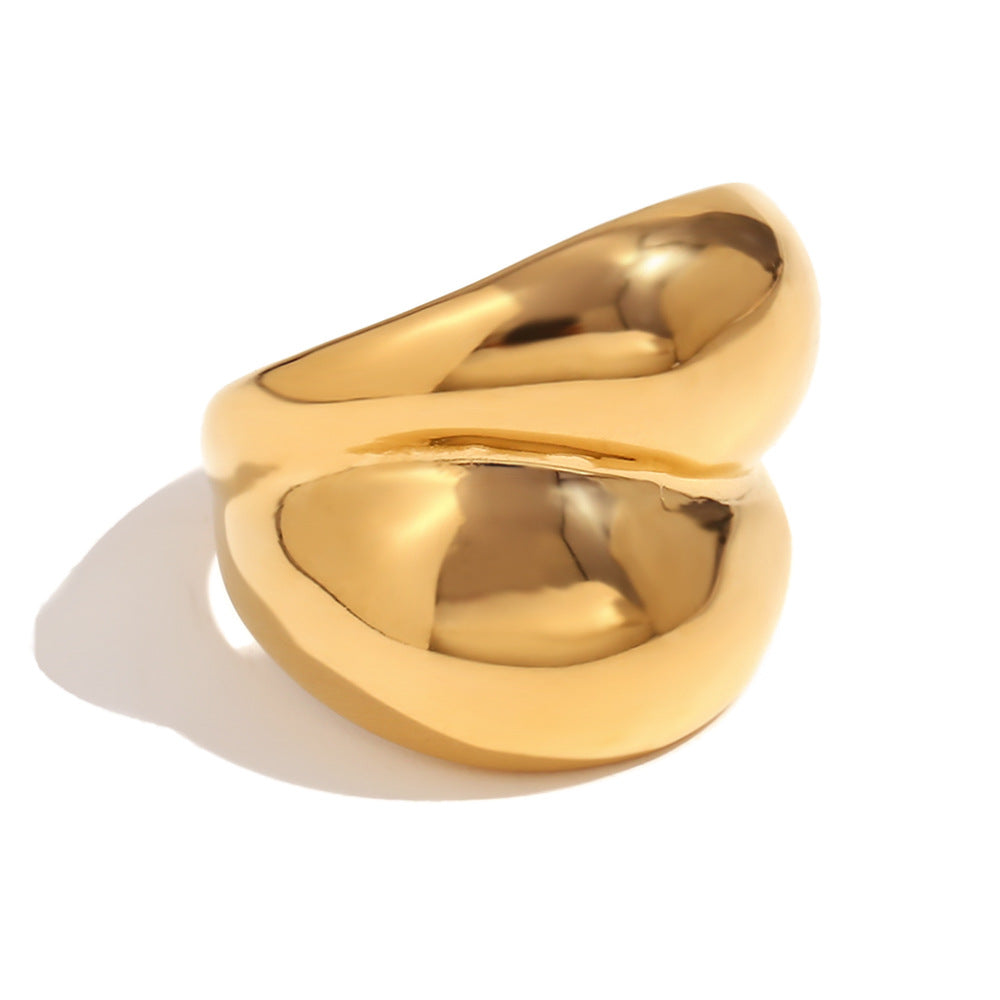 Anello in acciaio inossidabile da donna con fiore minimalista e forma geometrica placcato in oro 18K