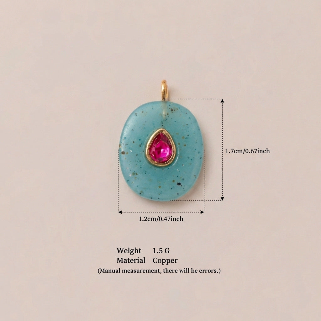 Colorful Birthstone Cubic Zirconia Round Square Glass DIY Charm Bar Gold Plated Brass Pendant