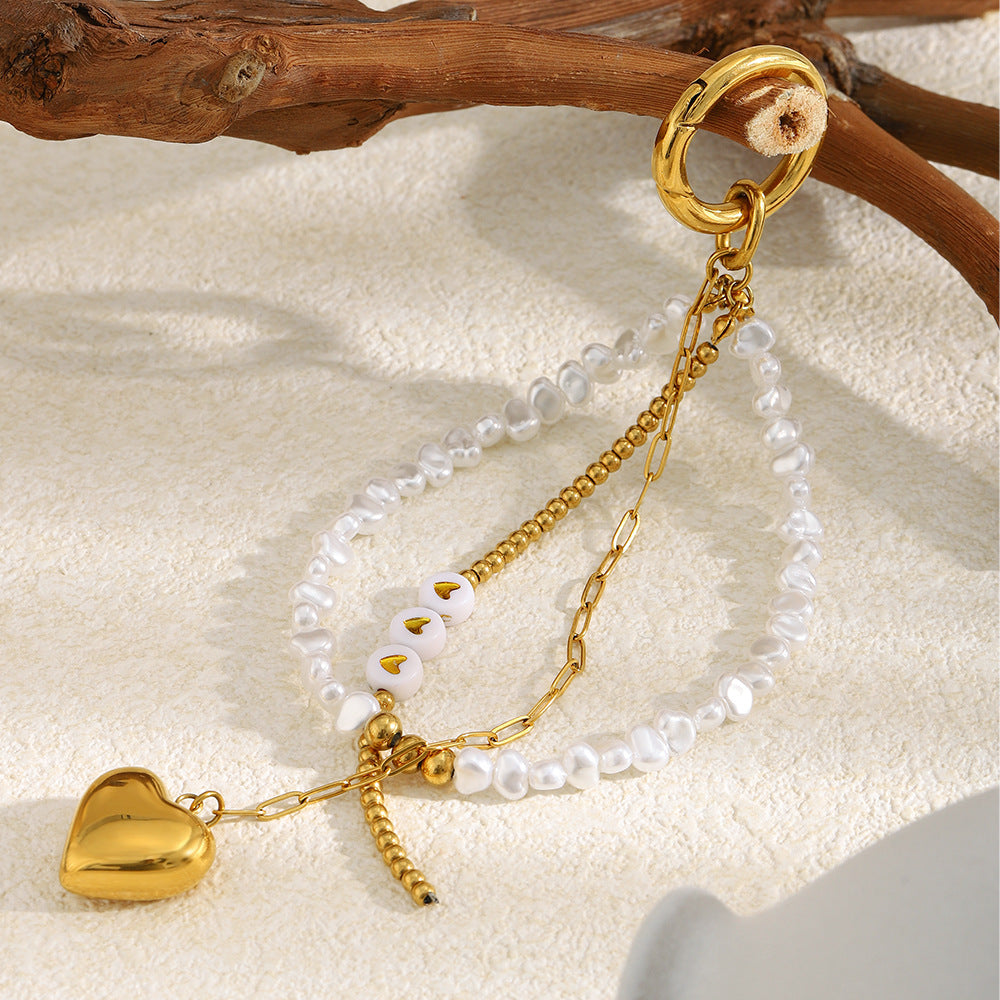 Minimalist 18K Gold Plated Stainless Steel Heart Pendant Bag Charm Keychain