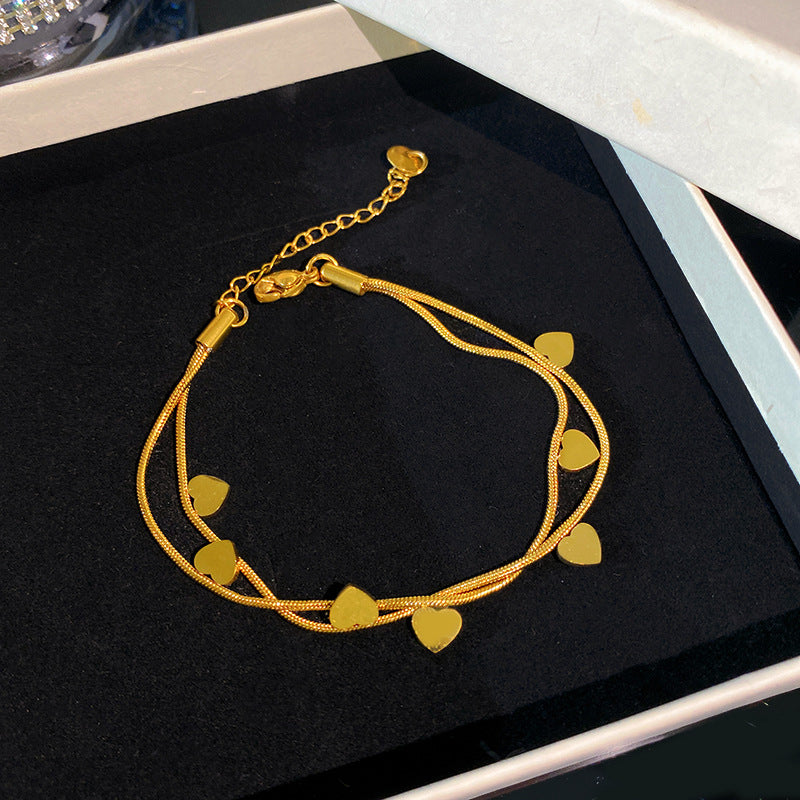 Geometric Titanium Steel Plated Bracelet with Smile Element