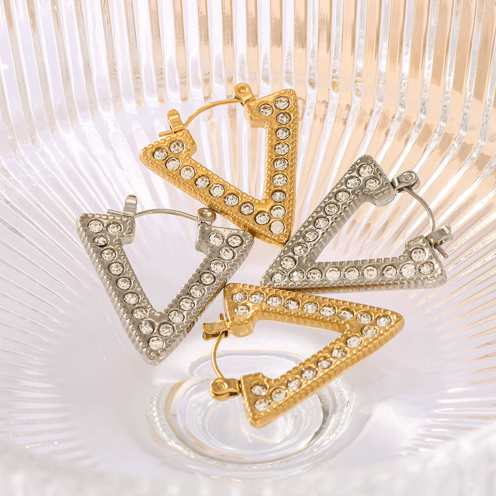 Orecchini a Triangolo a V in Acciaio Inossidabile Geometrici Minimalisti con Placcatura in Oro 18K da Donna