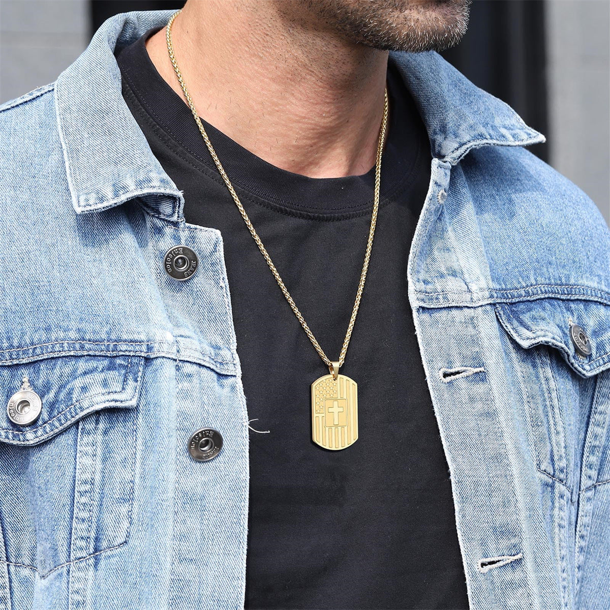 Collana con pendente a croce in acciaio inossidabile lucidato e acciaio al titanio con forma geometrica per uso quotidiano