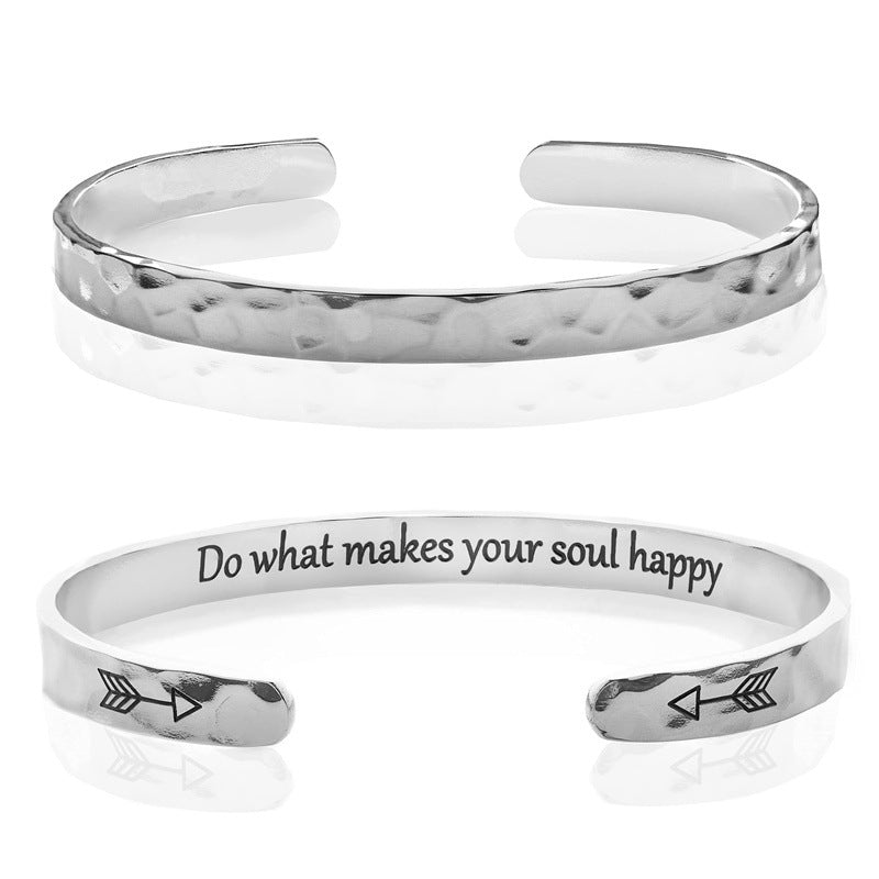 Minimalist Stainless Steel Engraved Open Moon Surface Textured Hammered Bracelet
