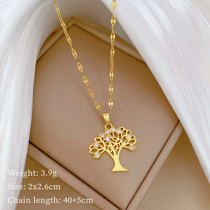 Collana da donna minimalista con intarsio di strass, in acciaio al titanio, con design geometrico