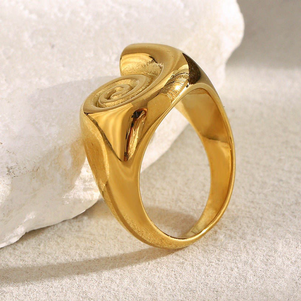 Minimalist Spiral Geometric Stainless Steel Plated 18K Gold Snail Swirl Ring for Women