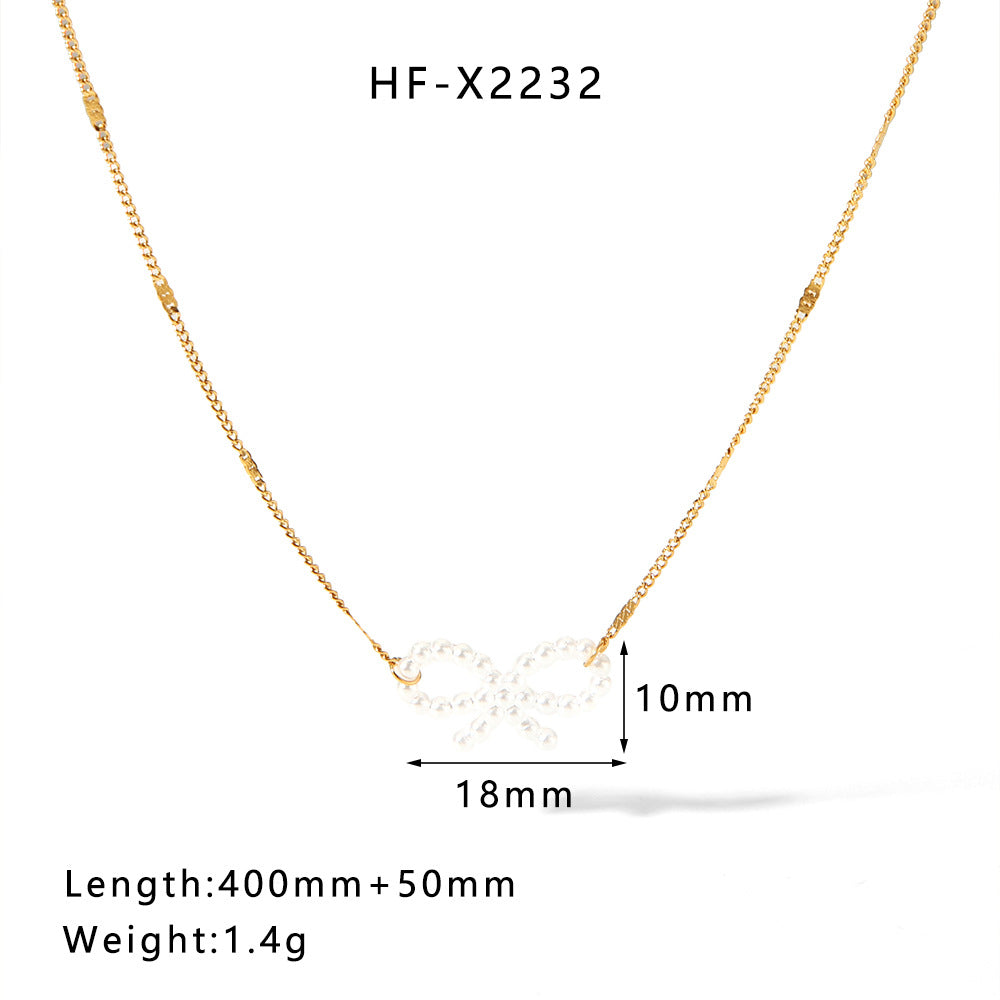Minimalist Bowknot Clavicle Necklace in Stainless Steel with 18K Gold Plating for Women