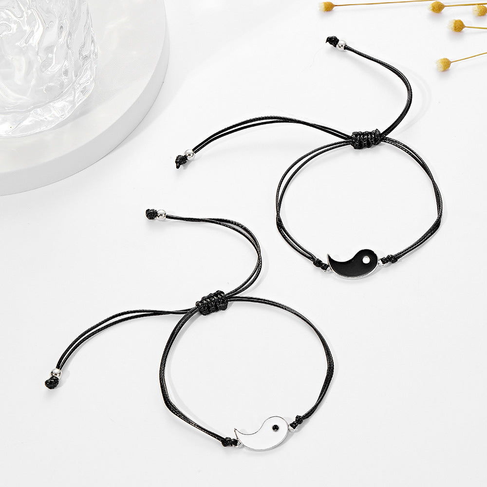 Drip Oil Heart Shaped Alloy Gemstone Bracelet Set for Couples