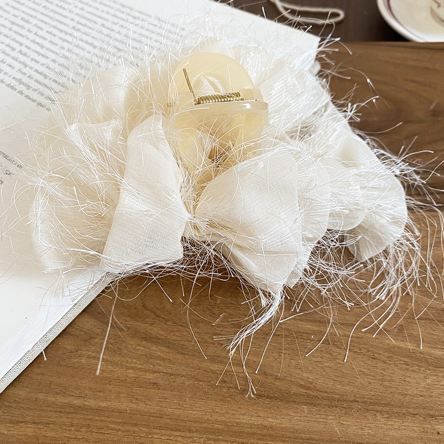 Elegante Fermaglio per Capelli Floreale in Acrilico e Tessuto da Donna con Chiusura a Squalo, Stile Lusso Minimalista per Ufficio o Uso Quotidiano