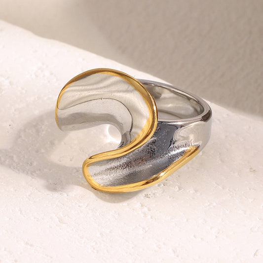 Anello minimalist con forme geometriche in acciaio inossidabile placcato oro 18K da donna