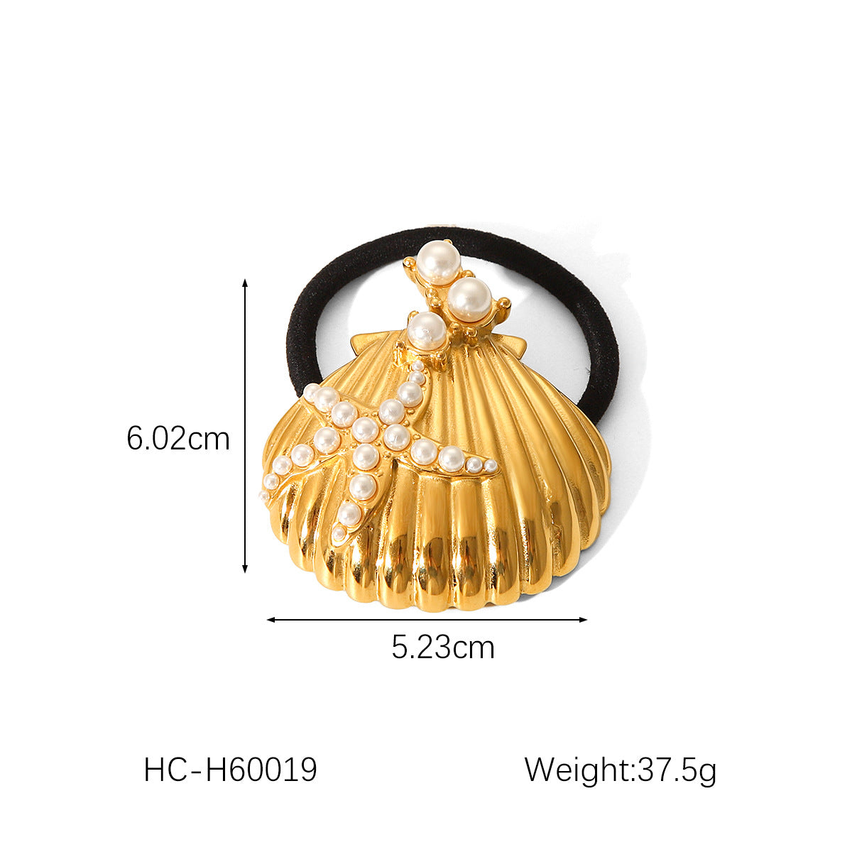 Trendy 18K Gold Plated Stainless Steel Seashell Starfish Hair Tie with Rhinestone Inlay for Women